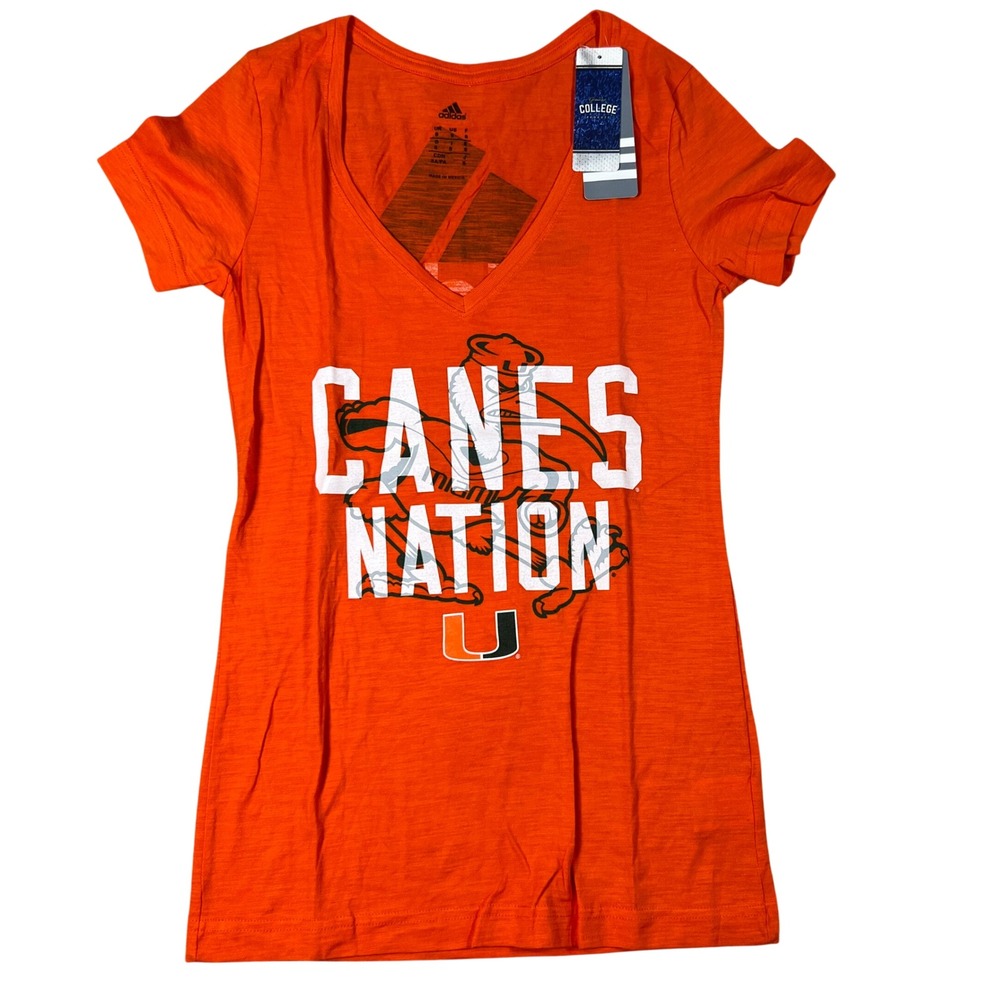 Adidas Miami Hurricanes Canes Nation Orange‎ V-Neck T-Shirt Womens Small